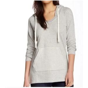 New W/Tag James Perse Womens Gray Striped Scoop Cotton Hooded Sweater 3 Large